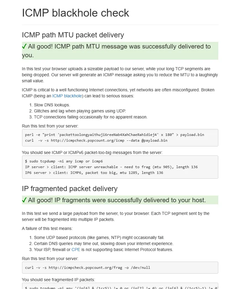 ICMP black hole check